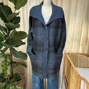 J. Jill Blue Plaid Shawl Collar Button Cardigan Sweater Jacket Ultra Soft, L